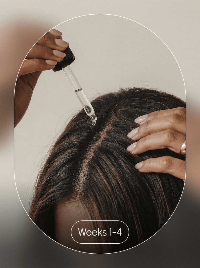 Weeks 1–4: applying The Scalp Serum at the part